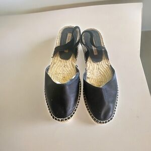 Zara NEW Espadrilles Women Black Leather Sling Back size 6.5